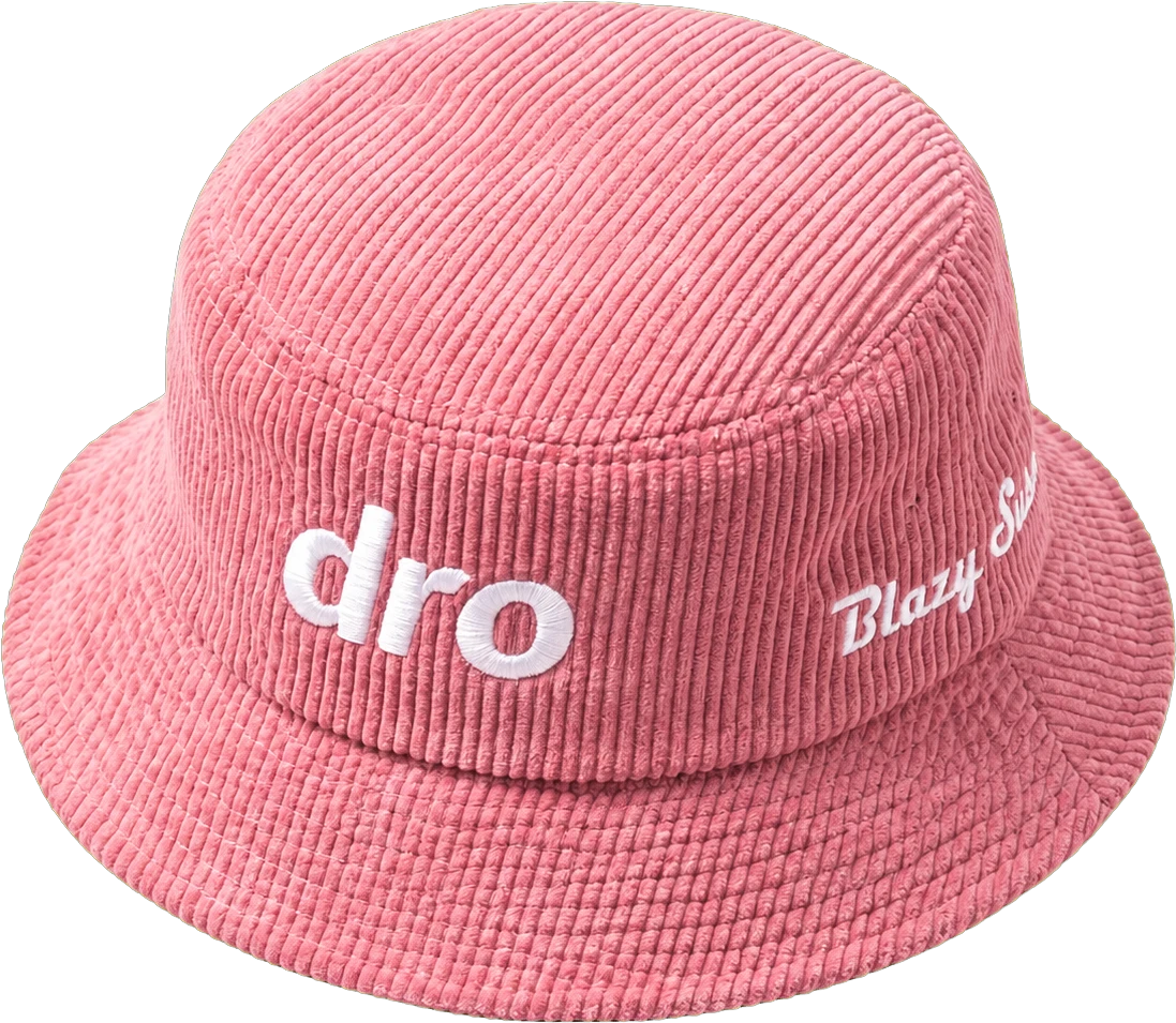 Pink Script Corduroy Bucket Hat, Three-quarter